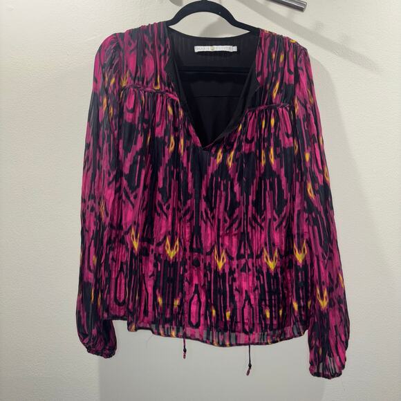 Marie Oliver Silk Top- 100% Silk Boho Print Blouse - Picture 7 of 15